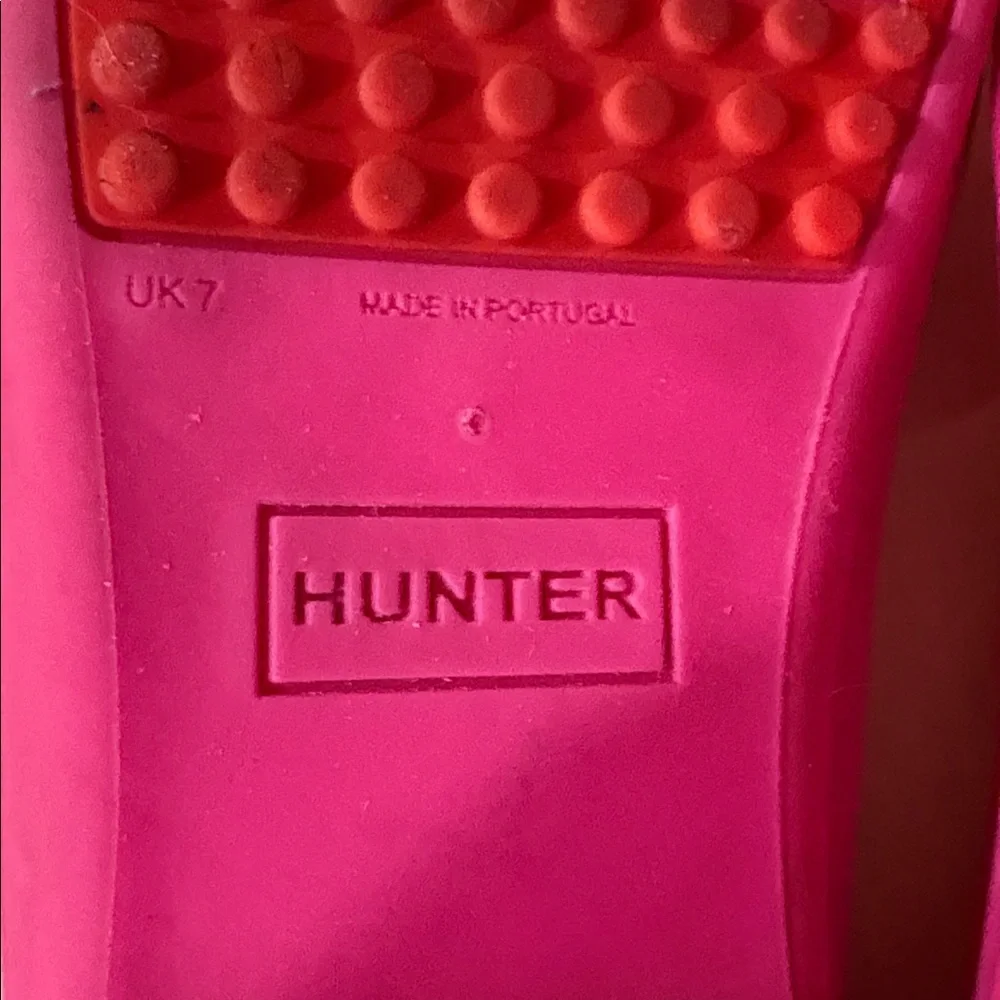 Hunter Pink Rubber Loafers with Red Trim